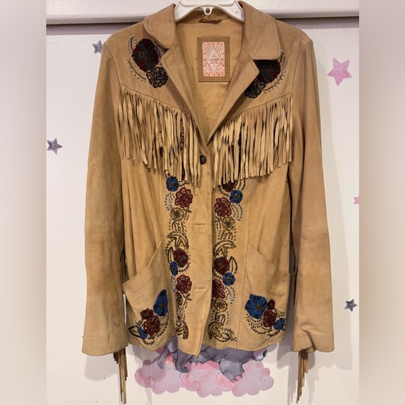 RARE Free People Sydney Vintage Fringed Beaded Suede Jacket - Tan - Picture 3 of 8